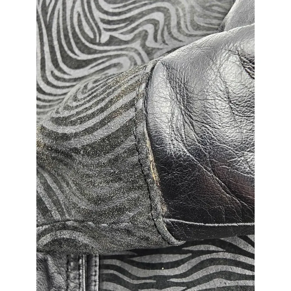 Vtg 80s Pelle Men's Small Leather & Suede Black Zip Moto Zebra Print Jacket